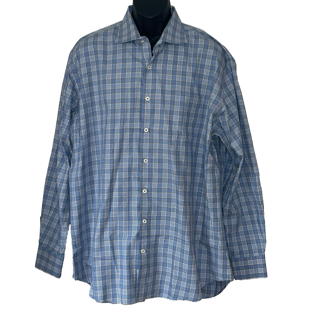 Peter Millar‎ Button Up Shirt Size XL Blue Check Plaid Business Casual
